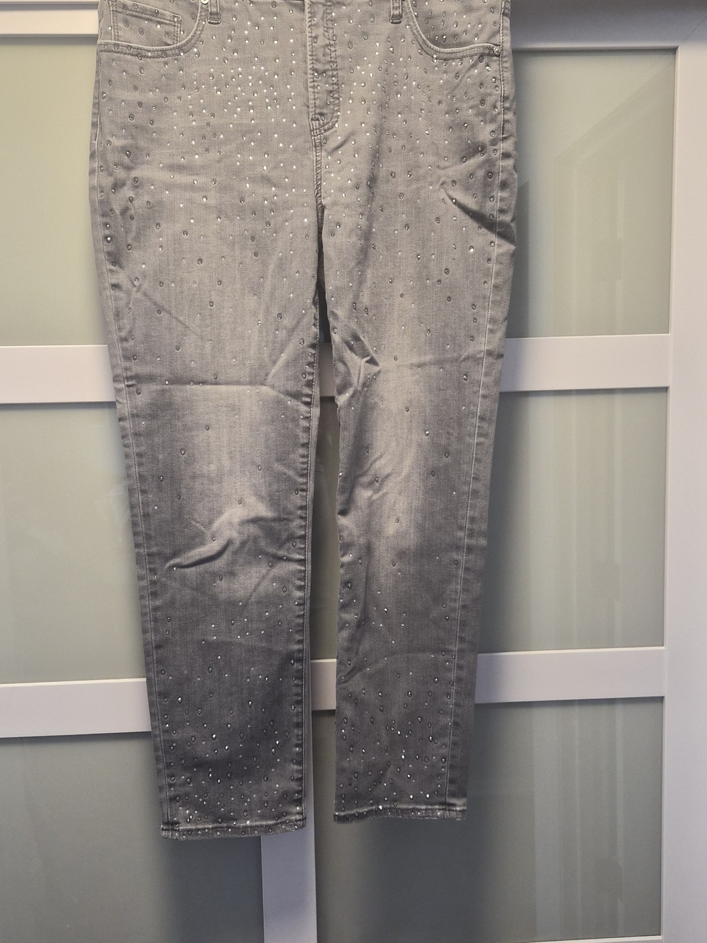 Chico's Silver-Gray Crystal Accent Cropped Jeans